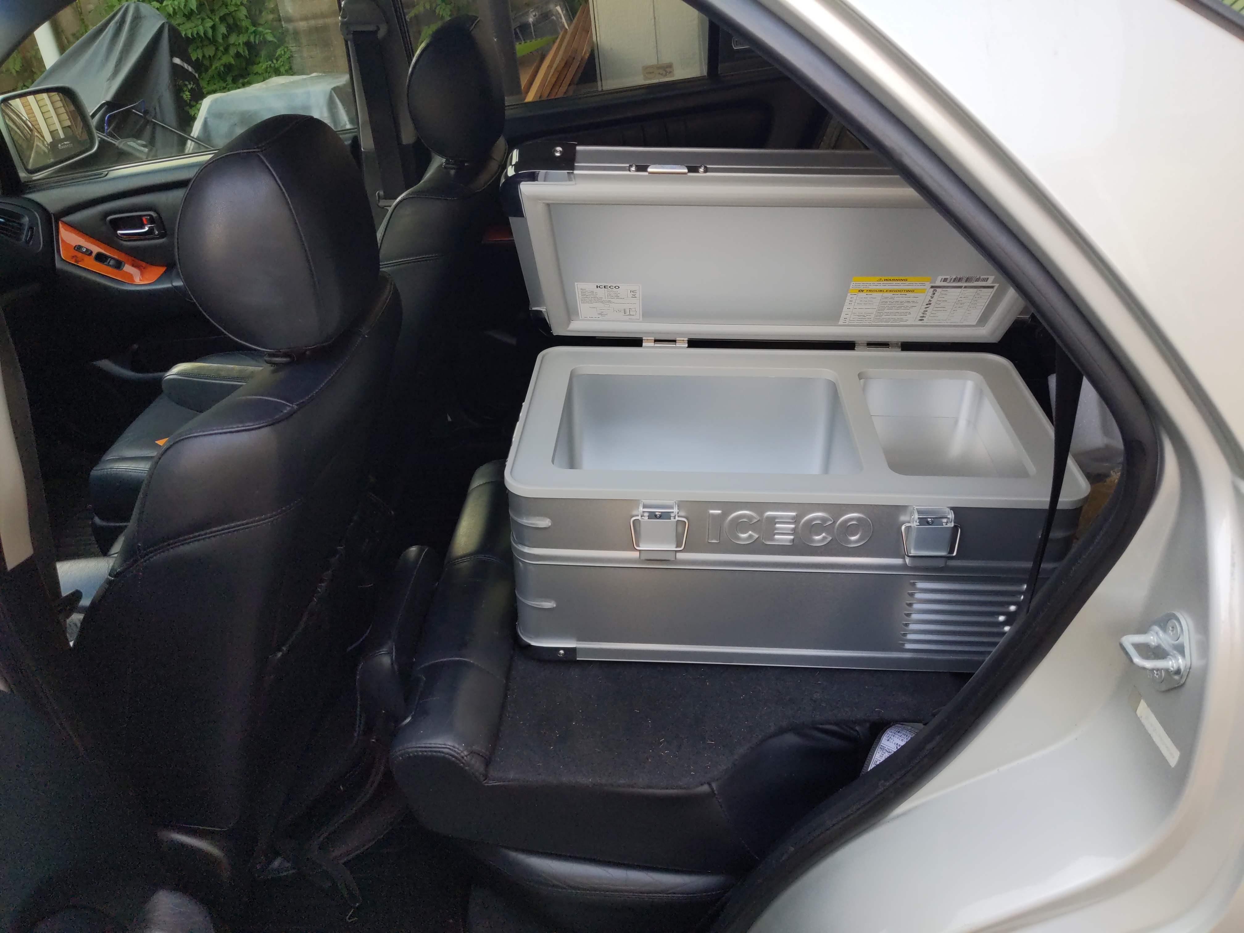ICECO APL20 freezer open in back seat